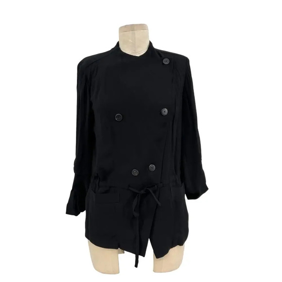 Aritzia Babaton Hamelin Jacket Crepe Draped Button Drawstring Black Size XS - Picture 2 of 12